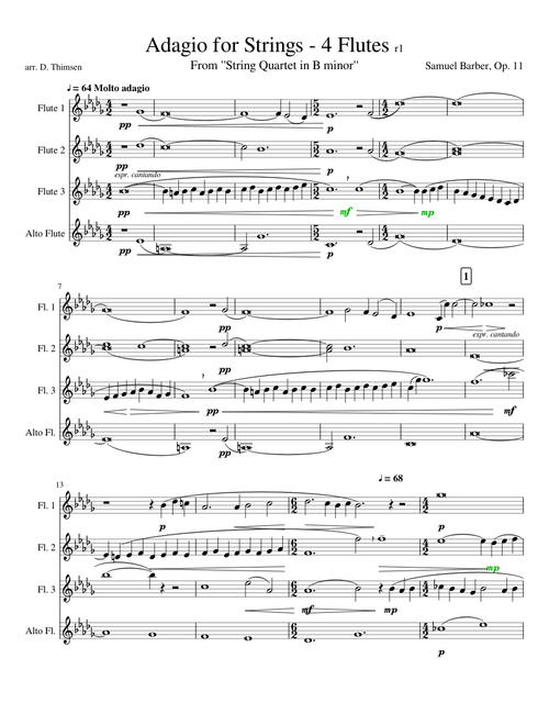Barber's Adagio arranged for 4 flutes