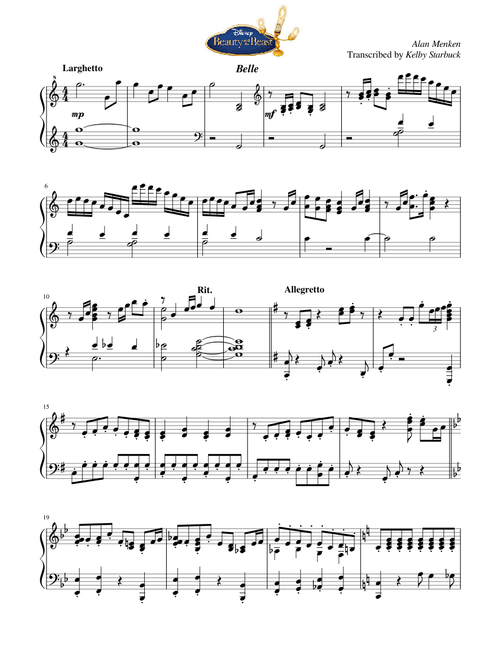 Beauty and the Beast - Belle - Piano Solo | Transcribed by Kelby Starbuck