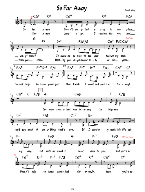 So Far Away (Lead sheet with lyrics )