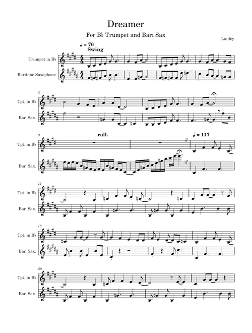 Dreamer  – Laufey (trumpet bari sax duet)