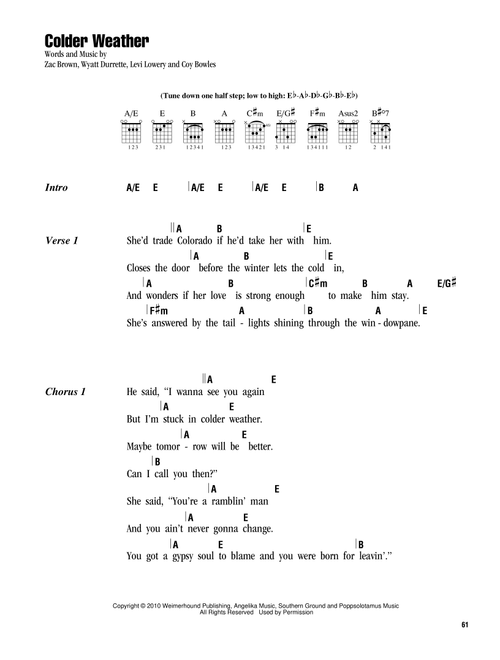 Colder Weather - Zac Brown Band (Guitar Chords-Lyrics)