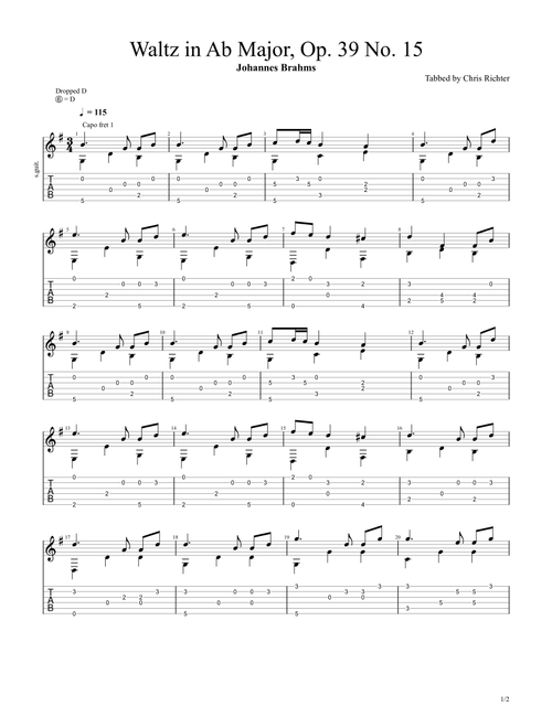Waltz in Ab Major, Op. 39 No. 15 (Johannes Brahms) (Arr. Chris Richter) (Solo Guitar)