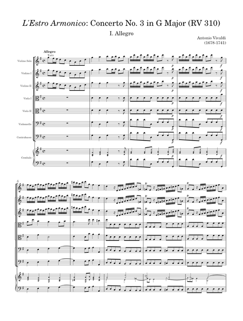 Vivaldi - L'Estro Armonico: Concerto No. 3 in G Major (RV 310): I. Allegro