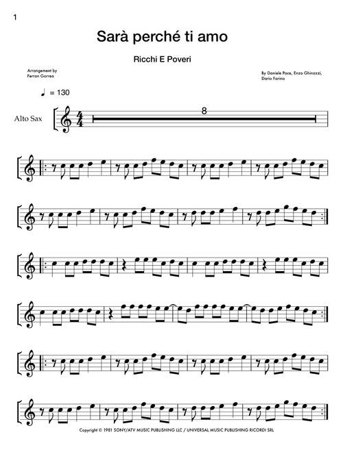 Sara Perche Ti Amo (Arr. Ferran Gorrea) - Ricchi E Poveri (Alto Sax Solo)