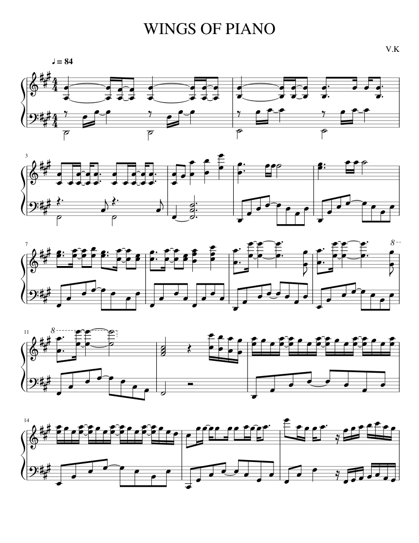 Wings piano Sheet music for (Solo) |