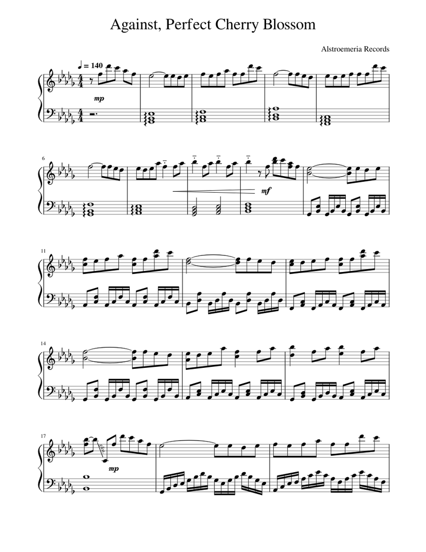 Against, Perfect Cherry Blossom - Alstroemeria Records Sheet