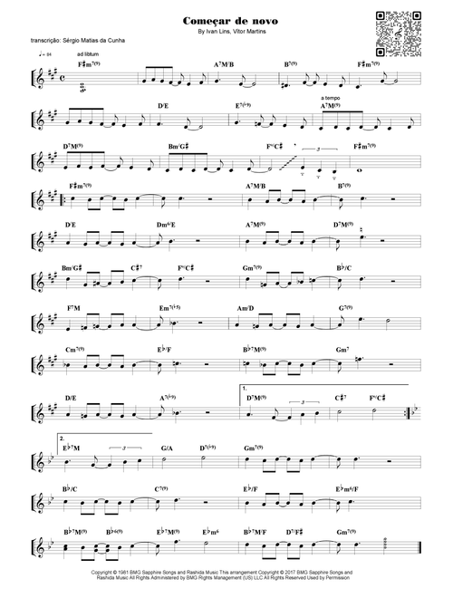 Comecar De Novo (Arr. Piano) - Ivan Lins (Piano Chords-Lyrics)