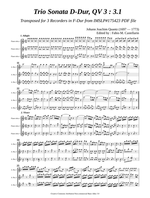 Quantz, J. J. _ Trio Sonata D-Dur, QV 3:3.1 [3 Rec]