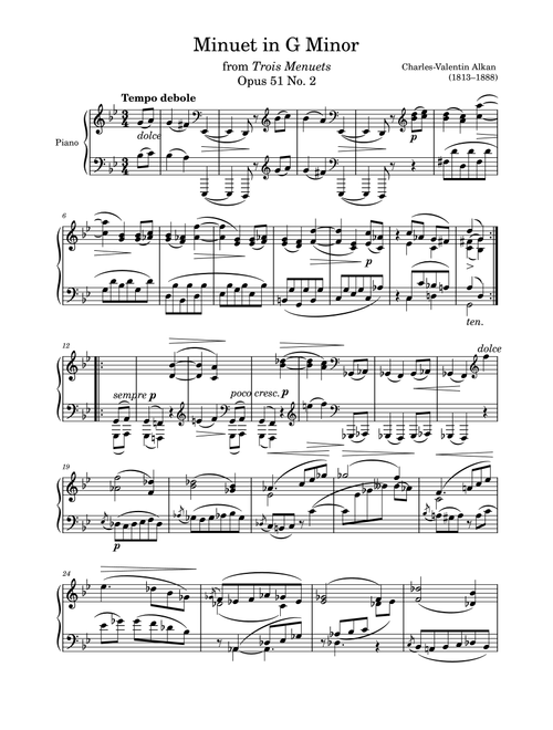 Minuet Opus 51 No. 2 in G Minor (Arr. Zachary Corbett) - Charles-Valentin Alkan (Piano Solo)