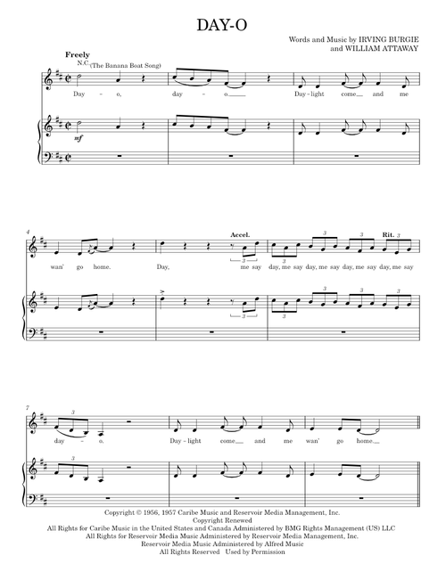 Day-O (The Banana Boat Song) - Harry Belafonte (Piano-Vocal-Guitar)
