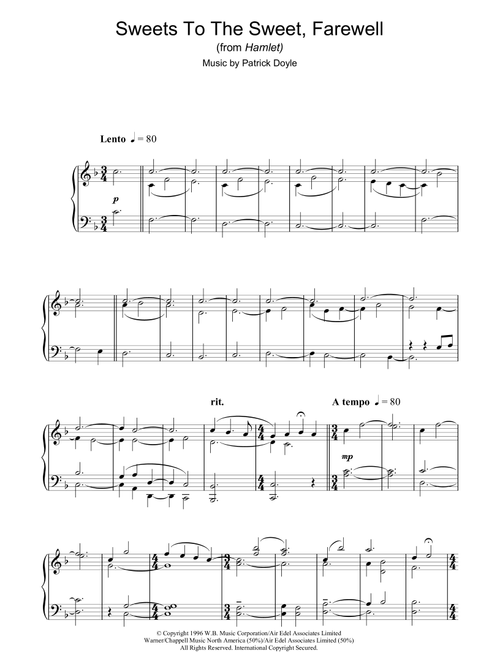 Sweets To The Sweet, Farewell (from Hamlet) - Patrick Doyle (Piano Solo)