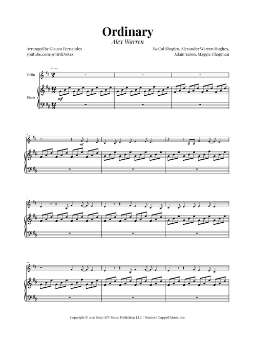 Ordinary (Arr. Glauco Fernandes) - Alex Warren (Violin and Piano)