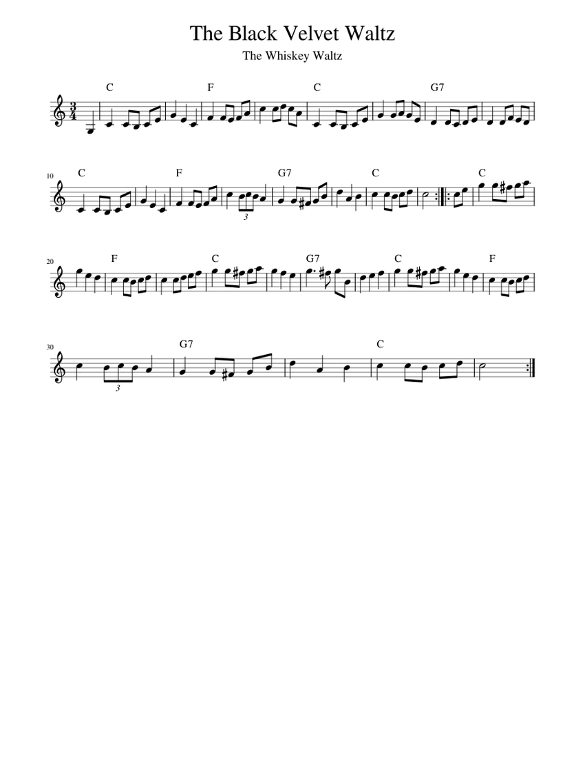 The Black Velvet Waltz Sheet Music with Chords for Piano (Solo