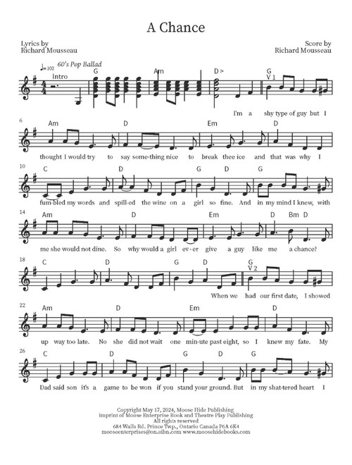 A Chance (Arr. Richard Mousseau) - Rick Moose (Guitar Chords-Lyrics)