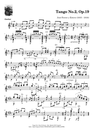 Tango No.2, Op.19 - José Ferrer y Esteve (1835-1916) - Tablature Sheet ...