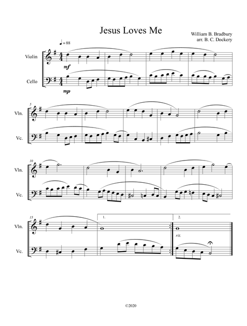 Jesus Loves Me (violin and cello duet) (Arr. B. C. Dockery) - William B Bradbury (Instrumental Duet)