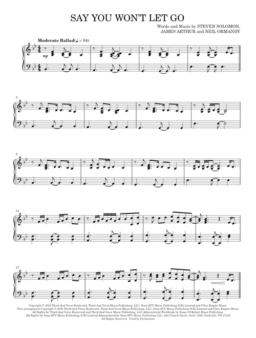 Say You Won't Let Go - James Arthur (Piano Solo)