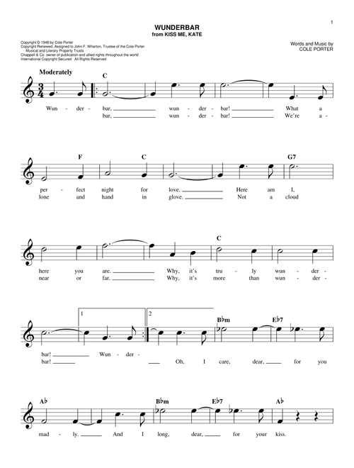 Wunderbar (from Kiss Me, Kate) - Cole Porter (Easy Lead Sheet - Fake Book)