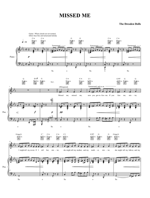 Missed Me - The Dresden Dolls, Amanda Palmer (Piano-Vocal-Guitar)