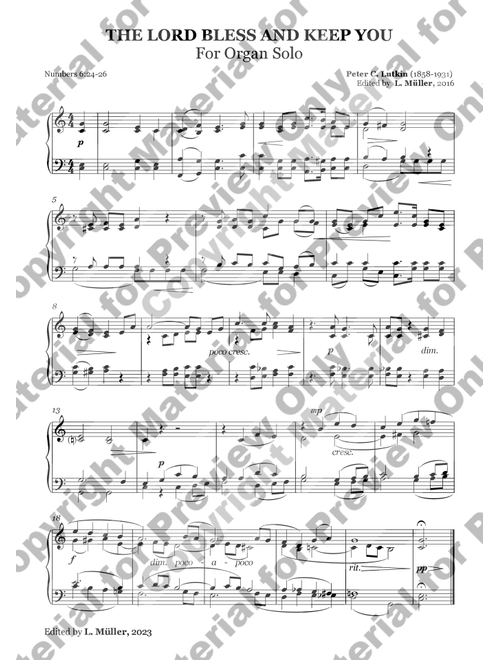 The Lord Bless and Keep You - Peter C. Lutkin For Solo Organ - Peter C Lutkin (Organ)