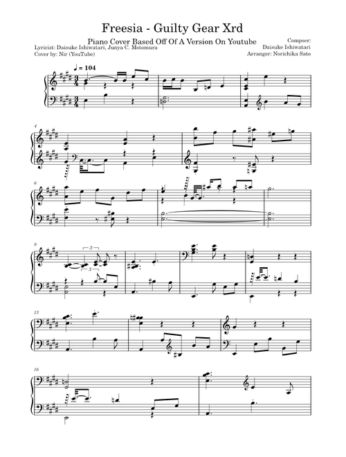 Freesia – Daisuke Ishiwatari GUILTY GEAR Xrd Freesia: Piano Cover Sheet Music