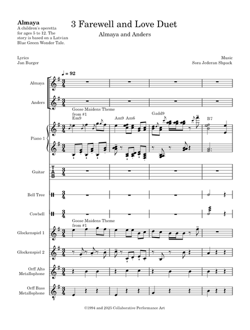 3 Farewell and Love Duet – in E Minor and G Major - Full Score - No Chorus