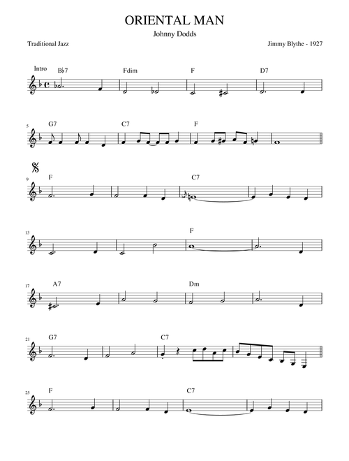 Oriental Man (Lead Sheet) Traditional Jazz (Arr. Alex Farre) - Jimmy Blythe (Small Ensemble)