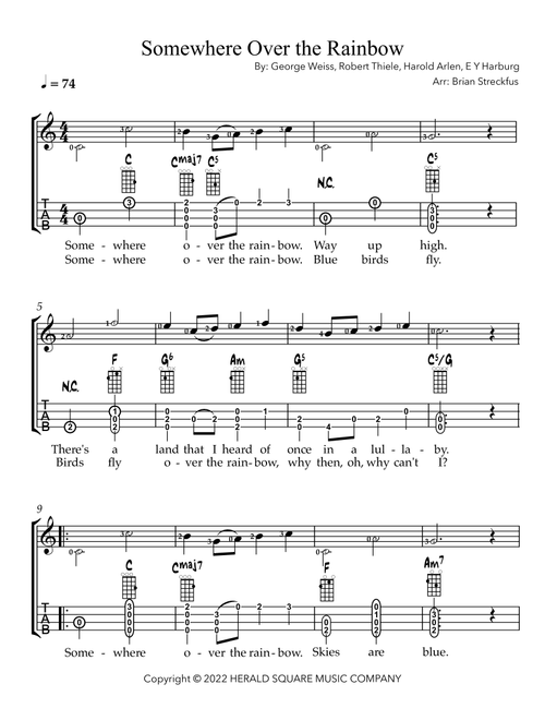 Somewhere Over The Rainbow/what A Wonderful World (Arr. Brian Streckfus) - E Y Harburg, George Weiss, Harold Arlen (Ukulele)
