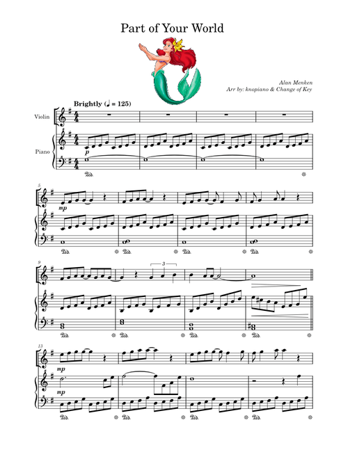 The Little Mermaid: Part of Your World / Partir là-bas / Ein Mensch zu sein (for violin and piano)