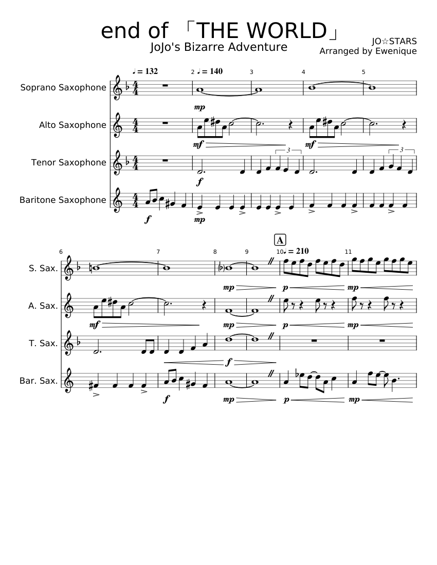 end of THE WORLD - for Sax Quartet Sheet Music for Saxophone