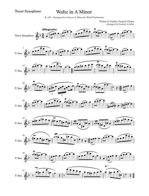 Waltz in A Minor B150 (Arr. Zachary Corbett) - Chopin (Tenor Sax and Piano)