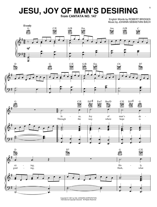 Jesu, Joy Of Man's Desiring - Johann Sebastian Bach (Piano-Vocal-Guitar)