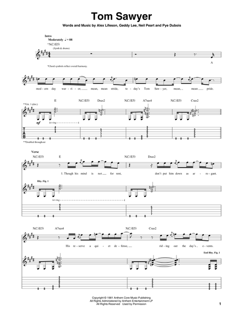 Tom Sawyer - Rush (Guitar Tab)
