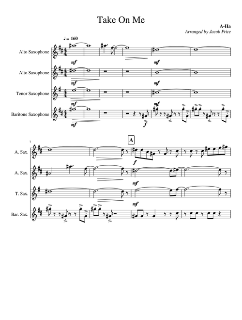 Take On Me Sax Quartet