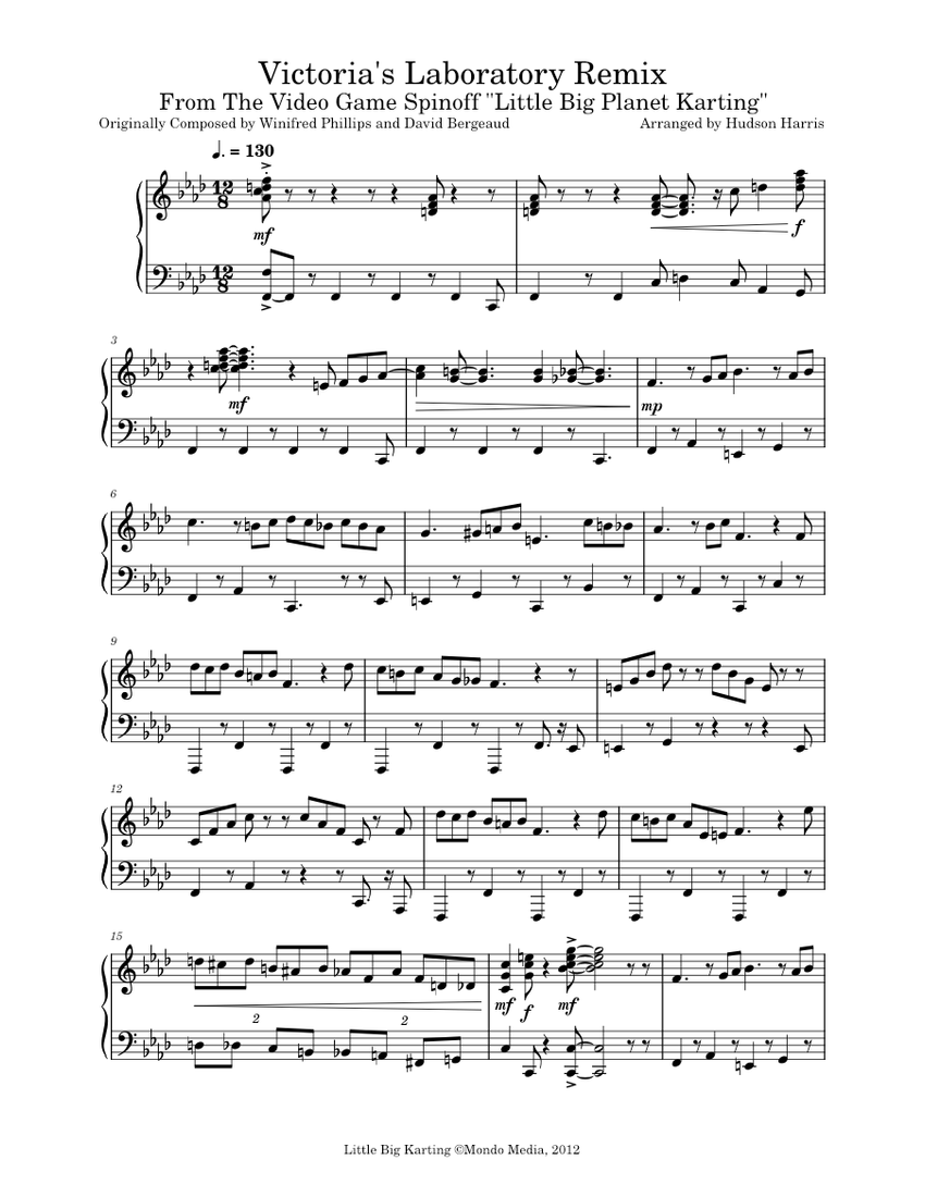 Victoria's Laboratory Remix - Piano Arrangement Sheet Music for