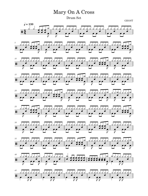 Mary On A Cross by GHOST (Drum set beginner)