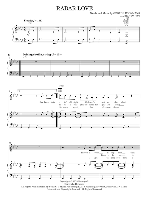 Radar Love - Golden Earring, White Lion (Piano-Vocal-Guitar)