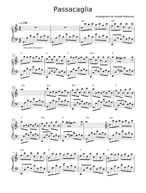 Passacaglia sheet music arranged by Dennis Kovalev for Solo