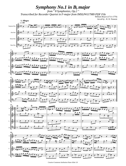 Boyce, W. _ Symphony No.1 in B-Dur from " 8 Symphonies, Op.2 "