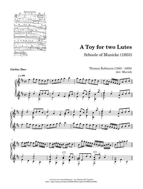 A Toy for two Lutes – Thomas Robinson (1560 - 1609)
