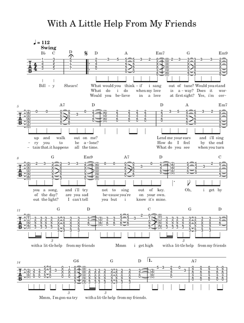 With A Little Help From My Friends - Guitar Chord Melody