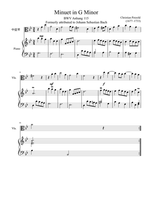 Minuet BWV Anhang 115 in G Minor