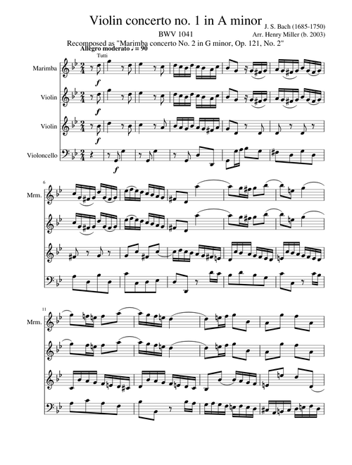 24 Marimba Concerti in All Keys after Various Composers (Op. 121) - No. 2 in G Minor, after J.S. Bach Violin Concerto in A Minor (BWV 1041)