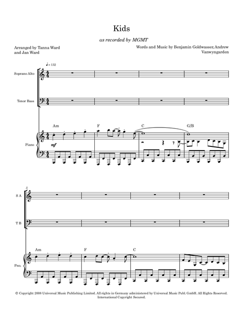 Kids (Arr. Tanna Ward and Jan Ward) - MGMT (Choral, SATB)