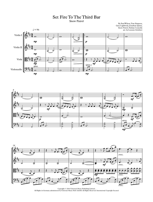 Set The Fire To The Third Bar (Arr. Lorento Golofeev) - Gary Lightbody, Paul Wilson, Tom Simpson (String Quartet)