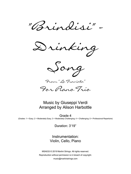 Brindisi - Drinking Song from "La Traviata" - piano trio (Arr. Alison Harbottle) - Giuseppi Verdi (String Ensemble)