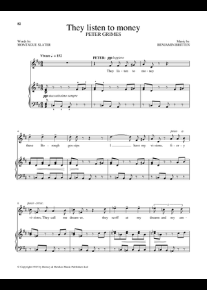 Peter Grimes P. 66 Sheet Music for Piano, Soprano, Alto, Tenor