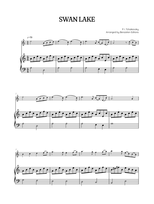 Swan Lake (Theme) • Pyotr Ilyich Tchaikovsky | Flute & Piano Sheet Music (Arr. Benzaiten Editions) - Pyotr Illyich Tchaikovsky (Flute and Piano)