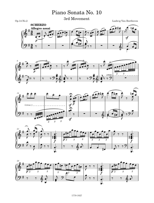 Piano Sonata No. 10 in G Major, Op.14 No.2, 3rd Movement (Allegro assai) – Ludwig van Beethoven