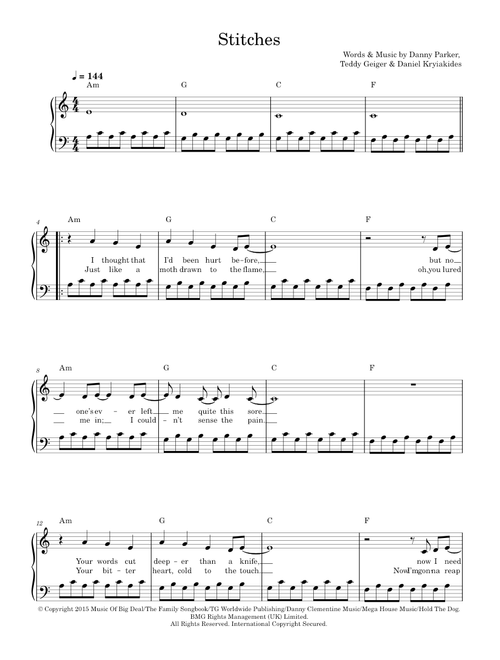 Stitches - Shawn Mendes (Easy Piano)